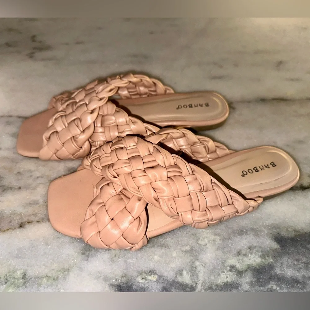 Bamboo Boutique Braided Flats - Size 7.5 - Cream/Tan